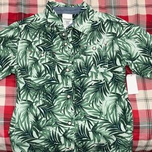 Boy’s Toughskins Green Leaf Print Button Down Shirt